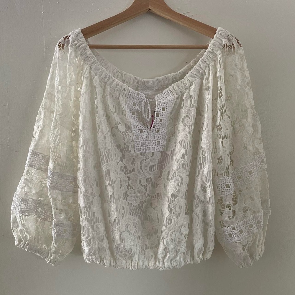 Temptations positano white lace blouse